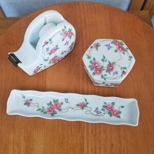 Floral Cottage Desk Set Three Pieces Takahashi Camille Tape Trinket Box Pen Tray